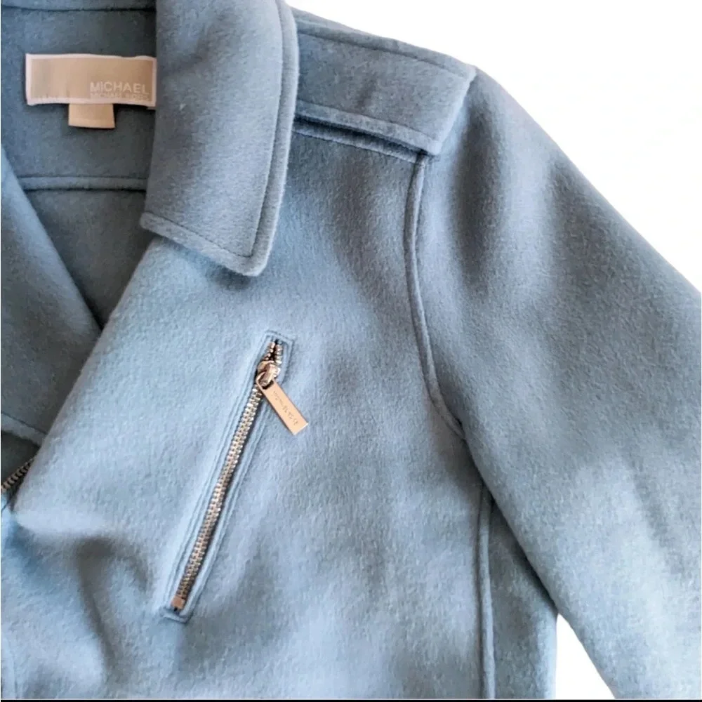 MICHAEL Michael Kors, Blue Wool Moto Jacket, Size Medium - Picture 4 of 8
